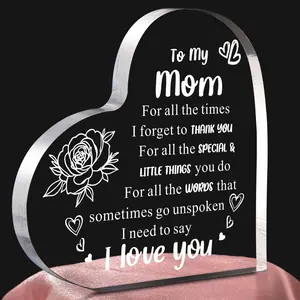 To My Mom Heart Shaped Acrylic Plaque - "I Love You" Sentimental Poem Desktop Sign, Meaningful Gift for Mother's Day, Birthday, Christmas from Daughter Son