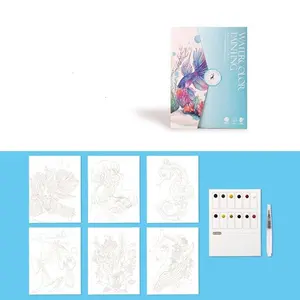 Watercolor Art Kit: 12-Color Solid Paint Book with Doodle Pages & Stress Relief Coloring Watercolor Painting Book