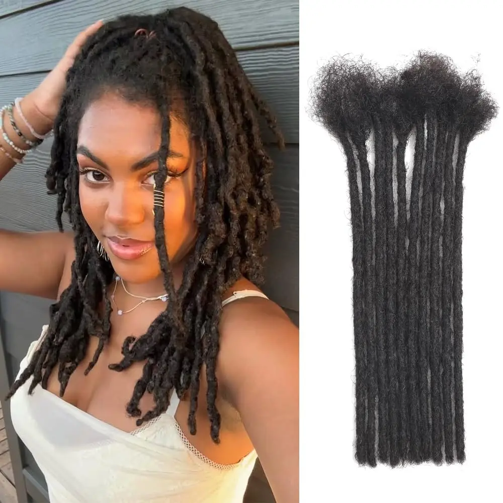 Loc Extension Human Hair Locs 0.6cm Dreadlock Extension 10 Strands Human Hair Locs Natural Black for Women Dreadlock Extensions
