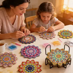 Set of 6 DIY Diamond Painting Coaster Kit a Creative Mandala Art Craft Set suitable for both children and adults. A Sparkling Crystal Artwork that Adds Radiance to Home Decor, offering a Relaxing and Fun Crafting Experience