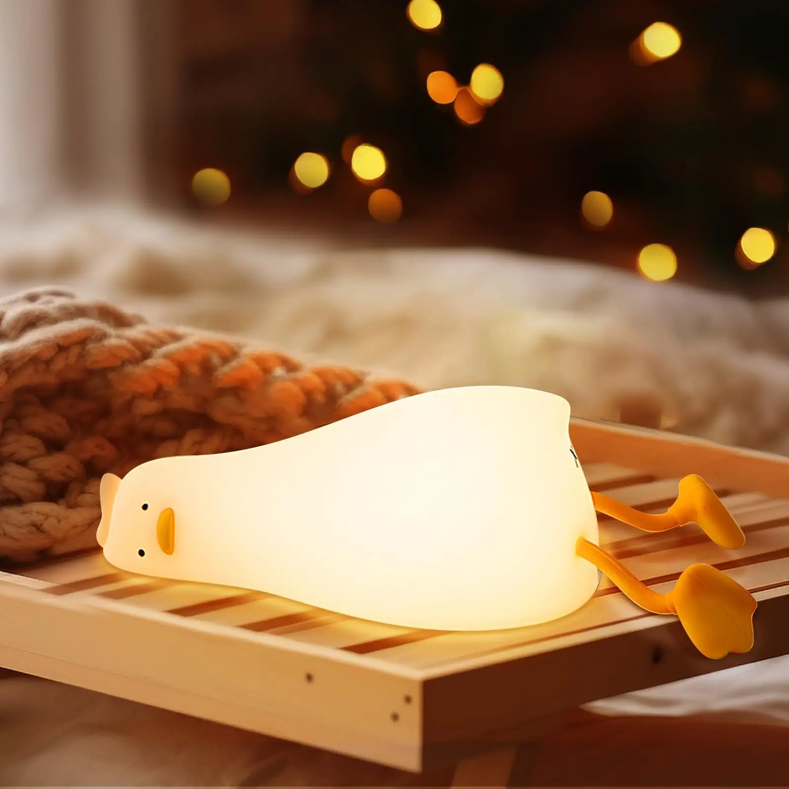 DORABOL Silicone Lying Duck Night Light with Touch Sensor LED 30-minute Timer, Cute Squishy Dimmable Nursery Light, Rechargeable Lamp, Phone Holder