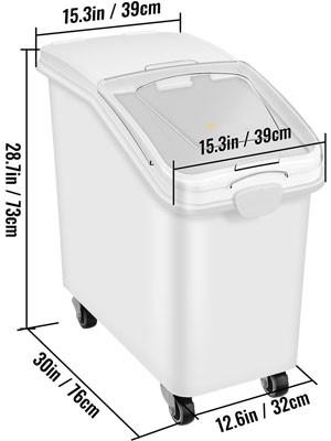 27 Gallon Ingredient Storage Bin with Scoop, Sliding Lid, and 500 Cup Capacity, Commercial Grade Food Container for Bulk Ingredients, Kitchen Organization, White, Food Safe, Easy to Clean, Stackable Design