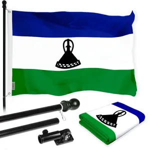 G128 Combo Pack: 6 Ft Tangle Free Aluminum Spinning Flagpole (Black) & Lesotho Basotho Flag 3x5 Ft, LiteWeave Pro Series Printed 150D Polyester | Pole with Flag Included