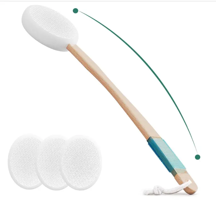 Svarvns Back Lotion Applicator with 4 Replaceable Pads, White | Lotion Applicator for Back Self Elderly, Women, Cream Medicine Applicator with 17" Curved Handle Easy to Target Back and Feet