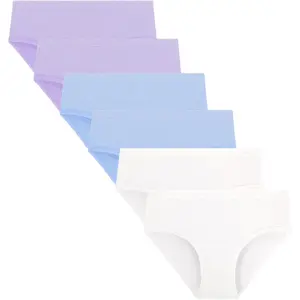 Girls Underwear Breathable Moisture-Wicking 6-14Y Panties Lightweight Soft Sensory Friendly Briefs 6 Pack