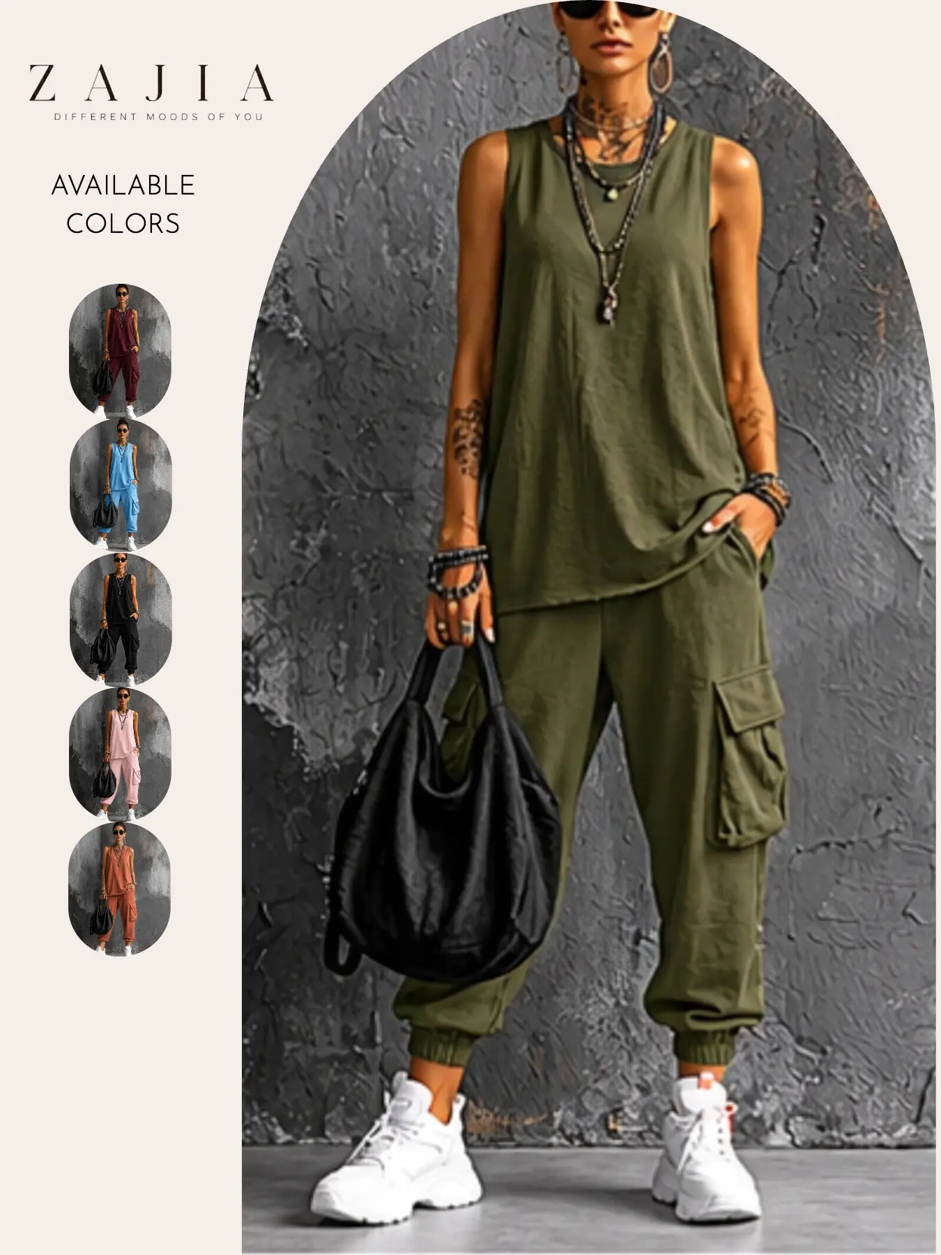 Women's 2 Piece Lounge Set Loungewear, Sleeveless Tank Top & Loose Cargo Jogger Pants with Pockets, Everyday Casual Matching, Comfortable and Stylish Home Wear, Fit