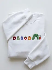 [MADE IN US] Embroidered The Hungry Caterpillar Sweatshirt, Eat The Rich Worm Shirt, Still Hungry Worm Crewneck, Cute Embroidered Shirt, Gift For Friend
