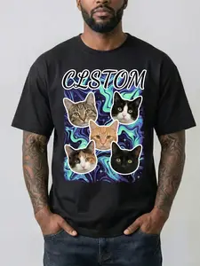 Personalized T-Shirt Featuring Pet'S Photo, Suitable for Both Men And Women. This Casual Unisex Tee Showcases a Graphic Print of Your Dog Or Cat'S Face, Making It a Perfect Gift for Pet Enthusiasts