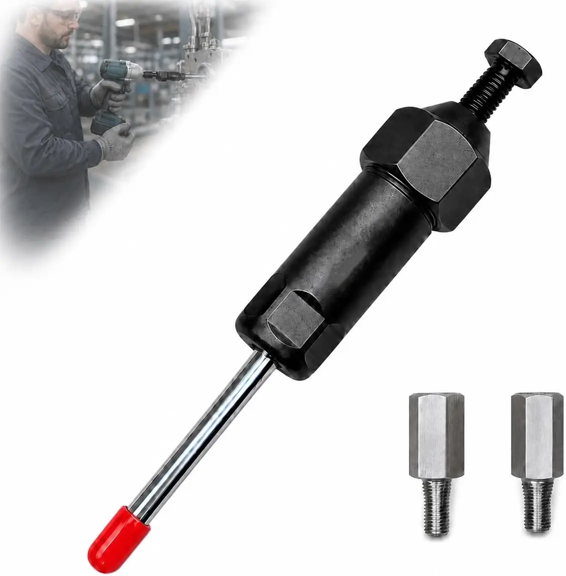 Professional Grade Industrial Grease Unclogger, Mechanic Tools with Heavy-Duty Steel Body, 600+ PSI High-Pressure Spiral Press, M6-M8-M10 Thread Adapters, Long/Short Poles, Tractor Fit, Automotive Maintenance Tools for Mechanics