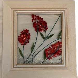 Red Floral Mixed Media Wall Art - 3D Crushed Glass & Resin Flower Decor - Framed Botanical Art for Home or Gift custom no two are exactly alike but similar because of it being glass