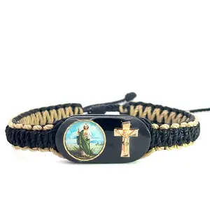 St Jude Cross Black and Tan Bracelet