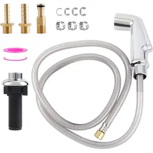 Hibbent Kitchen Sink Side Sprayer, Kitchen Sink Faucet Replacement Parts Compatible with Moen Faucet, Pull Out Sprayer with Hose and Holder, 1/4 inch Sink Connector, 3 Adapters, Chrome