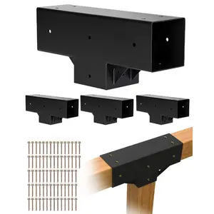 Summervibes VEVOR Pergola Kit 4-Pack, T-Shaped 4x4 (Actual 3.5x3.5 Inch), 3-Way Pergola Brackets DIY Woodworking Gazebo Bracket Kit with Screws for 3.5x3.5 Inch Wood Beams in Actual Size for Outdoor Party Banquet