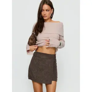 Adelyne Tweed Mini Skirt Brown