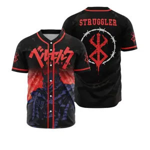 Struggler Berserk Inspired Baseball Jersey – Dark Fantasy Anime Graphic Shirt, Gothic Streetwear Style, Button-Up Athletic Jersey, Unisex Oversized Fit, Casual Fan Apparel
