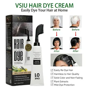 VSIU Hair Dye Brush Enriched with Olive Oil & Aloe Vera Ammonia-Free No Peroxide for Men Women Covers Gray Hair in Dark Brown Black Long Lasting Color with Floral Scent Includes Stain Remover Haircare