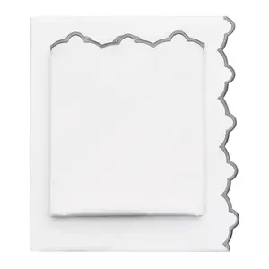 Gray Scalloped Embroidered Sheet Set (Fitted, Flat, & Pillow Cases)