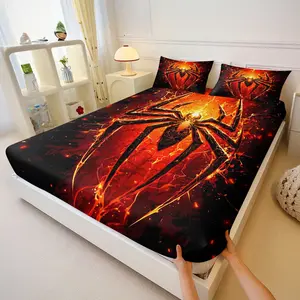 Fiery Spider Fitted Sheet Set in Lava with Digital Print, Includes 1 Fitted Sheet & 2 Pillowcases, Perfect for Gaming Rooms & Teen Bedrooms