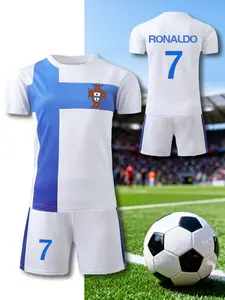Children's football jersey and Soccer Shorts set, Sporty jersey, lightweight and breathable sportswear with team number 7 and name RONALDO, machine washable, sports uniform for boys, loose fit, football practice and outdoor activities