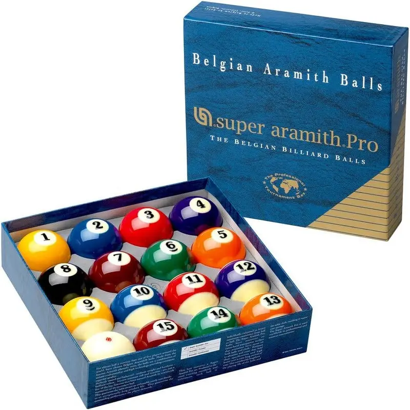 Aramith Super Pro Billiard Ball Set - Professional 2.25 in Standard Size, Striped & Solid Balls, Aramid Phenolic Resin Construction, Uniform Hardness, Perfect Roundness, Balanced Shape, High Quality, Outstanding Endurance, Friction Resistant Roll, 2.25 In