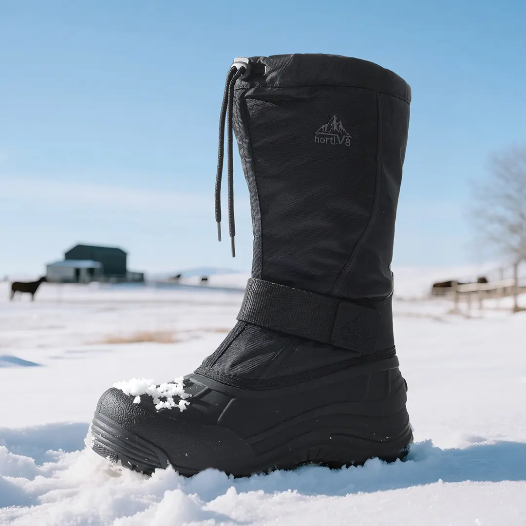 NORTIV 8 Men's Tall Leather Snow Boots - Waterproof, Insulated Winter Footwear with Faux Fur Lining and Non-Slip Sole, Closed, Round Toe, Velcro, Insulated Leather Keeps Feet Cozy