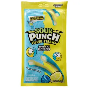 3x Sour Punch Filled Straws Blue Raz Lemonade Peg Bag 5oz Filled Straws Blue Lemonade