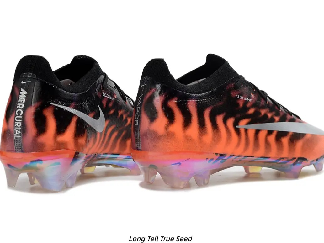 Vibrant Orange & Black Tiger Stripe Soccer Cleats - Lightweight FG Boots for Men & Youth, Natural Grass Ready