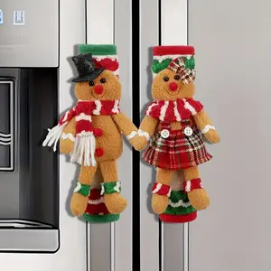 Set of 2 holiday Christmas gingerbread men and women refrigerator door handle covers - Classic polyester holiday kitchen decorations, suitable for use with household and kitchen appliances, do not require electricity, and are feather-free.