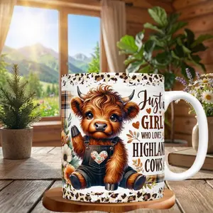 Just a Girl Who Loves Highland Cows 11oz Mug, Cute Cow Lover Coffee Cup, Farm Girl Gift for Women, Rustic Country Aesthetic Ceramic Mug