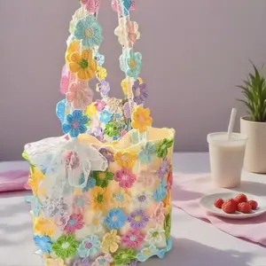 Rainbow flower patchwork shoulder bag, DIY material, non finished product, with video tutorial