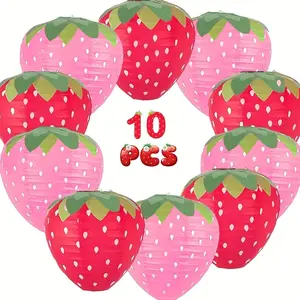 10 Strawberry Paper Lantern Hanging Party Supplies Set, Suitable for Rooms, Birthday Parties, Weddings, Gardens