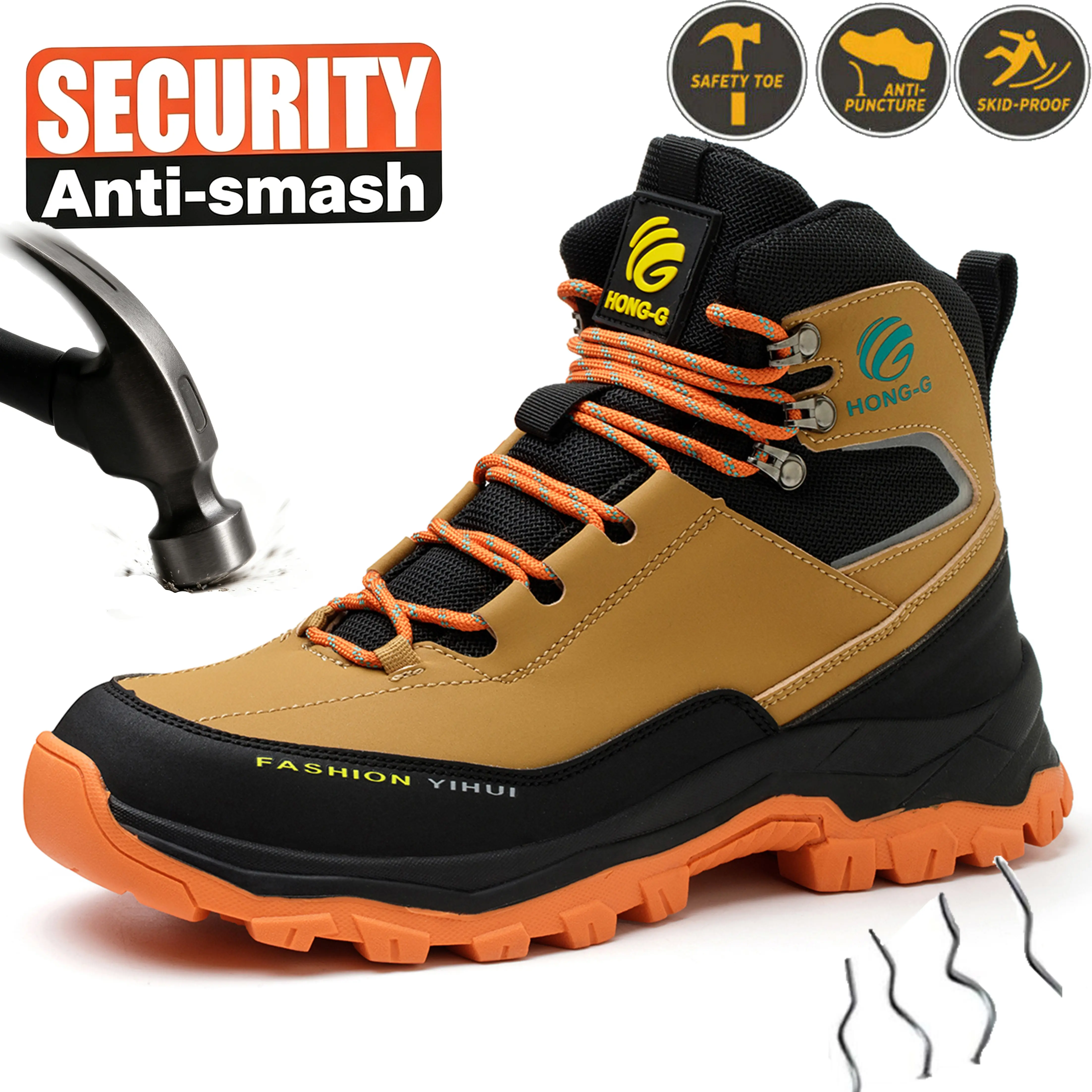 Breathable Steel Toe Anti-Crush Safety Shoes for Men Puncture & Nail Resistant Work Footwear Wear-resistant Lightweight and Comfortable Suitable for Factories Workshops Logistics Handling and Construction Sites