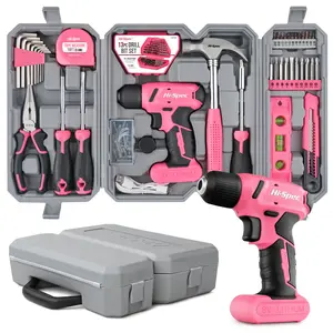 58pc Pink Womens Ladies Home DIY Tool Kit Set. Screwdrivers, Drill Bit Set Accessories, Pliers and Hammer In a Toolbox Case