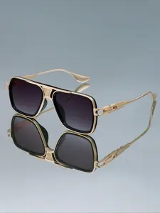 Classic Fashion Vintage Rectangular Glasses, Men's High-Quality Trendy Metal Frame, Simple Versatile Daily Casual Wear Decorative Eyewear