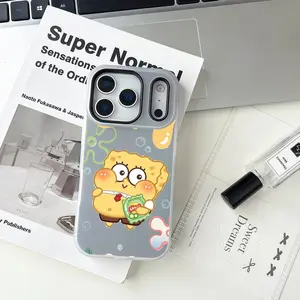 S-SpongeBobs Phone Case For iPhone 17 16 15 14 13 12 11 Pro Max Air Plus Large-aperture Jelly Double-layer Frosted phone Case Luxury Fashion