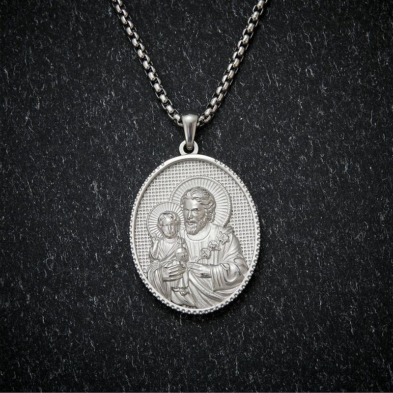 St. Joseph Holding Baby Jesus Pendant  Elegant Faith-Inspired Metal Necklace | Christian Jewelry Gift