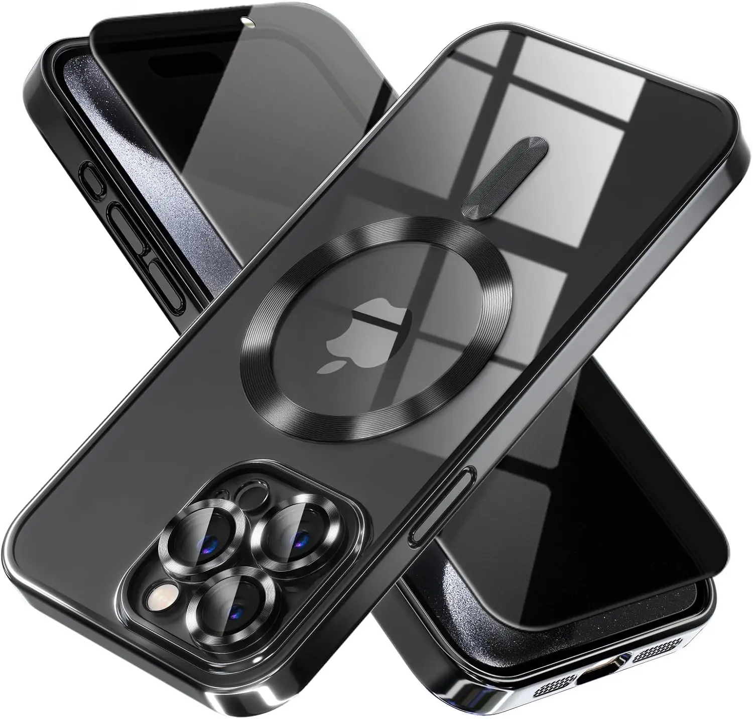 Magnetic for iPhone 15 Pro Max Case with Privacy Screen Protector & Full Camera Cover,[Non-Yellowing] Shockproof Clear Soft Phone Case Compatible with MagSafe Women Girls for iPhone 15 Pro Max,Black