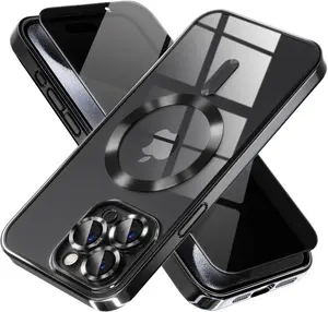 Magnetic for iPhone 15 Pro Max Case with Privacy Screen Protector & Full Camera Cover,[Non-Yellowing] Shockproof Clear Phone Case Compatible with MagSafe Women Girls for iPhone 15 ProMax,Black