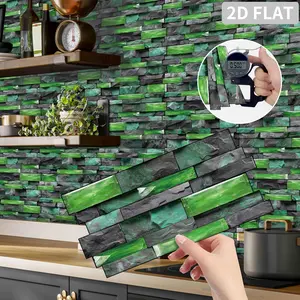 12/24/48 Sheets Classic Green Gray Self-Adhesive Tile Sticker Backsplash Wall Sticker, Striped Marble Vinyl Bathroom Kitchen Home Decor DIY Seamless Splicing Sticker, Decorative Vinyl Wall Stickers