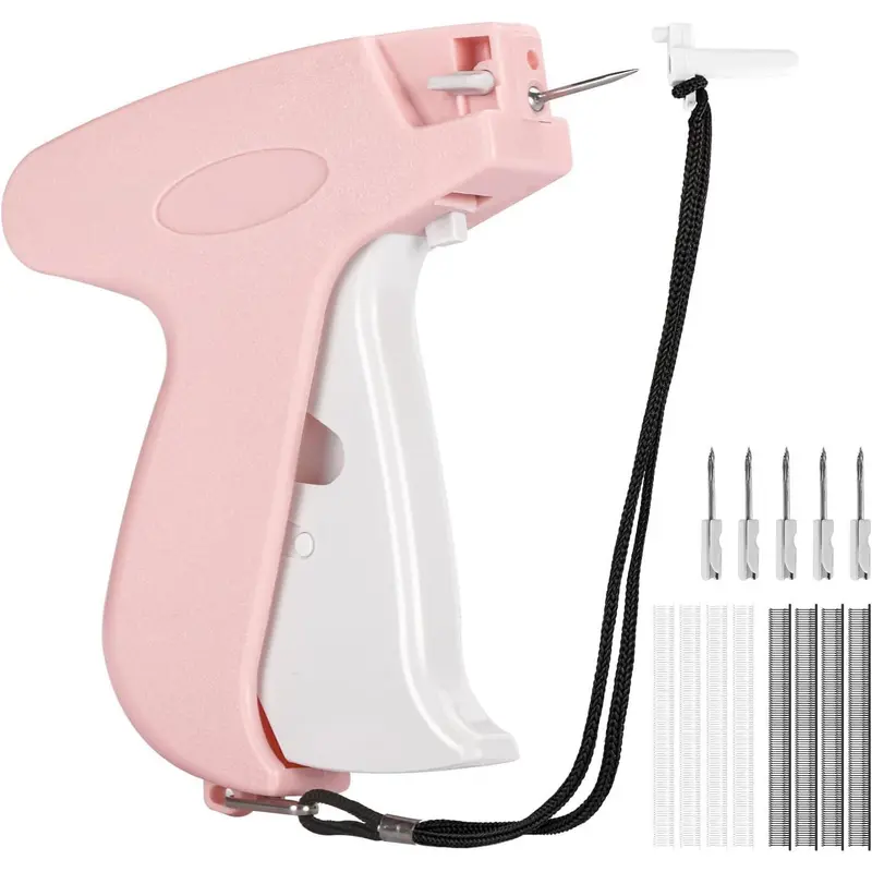 [ Family Essentials ] Pink Mini Stitch Gun Price Tag Gun & Clothing Fixer 5 Needles 500 Fasteners Handheld Sewing Machine with Ergonomic Design