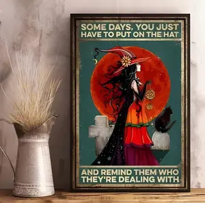 Whimsigothic Witch Metal Sign, Dark Gothic Vintage Halloween Art Decor, Retro Bathroom Home Library Dark Academia Decor