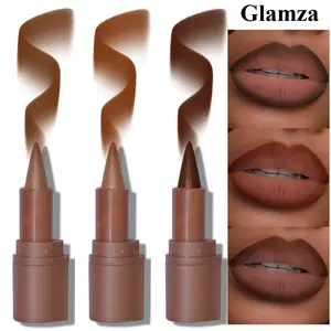 Glamza 2-in-1 Lip Liner and Lipstick Lip Combo Set, Matte Nude Dark Brown Red Lip Liner Creamy Lip Pencil Crayon, High Pigmented Long lasting Lipstick Makeup