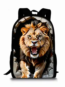 Lion Breaking Wall Pattern Print Single-Layer Backpack