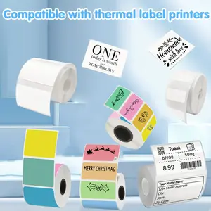 /c Color Multi-Size Label Paper Thermal Stickers, Compatible with Various Small Printers, Barcode Address Sign Business Home Labels, Thermal Shipping Label