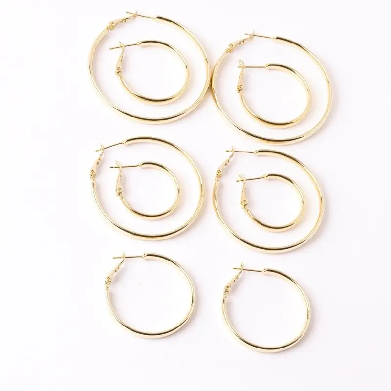 Women's 14K Gold Plated Classic Hoop Earrings - Hypoallergenic Chic Style Female Mode Fashion Earrings