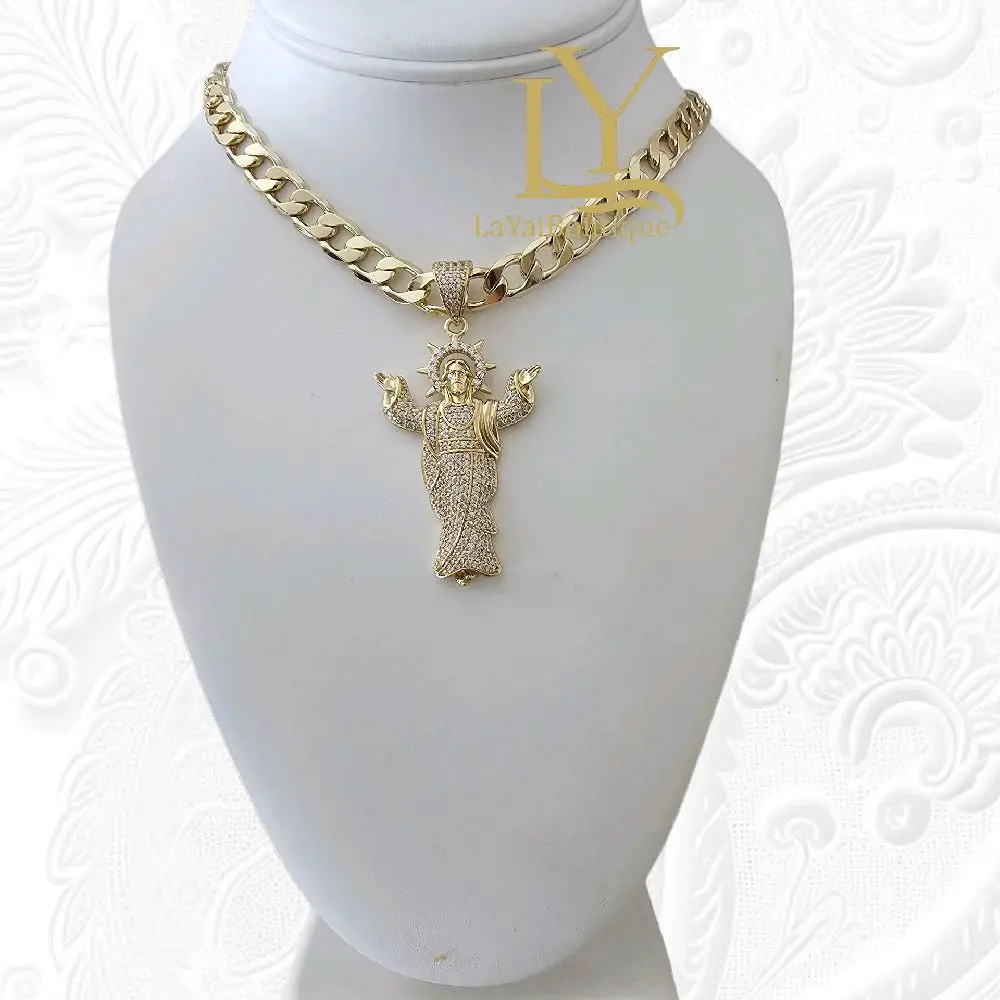 LaYaiBoutique #1512 Christ with Open Hands Necklace and Pendant in 14k Gold Plated High Quality