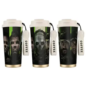 [Made in US] Call of Duty Warzone Stainless Steel Thermal Vacuum Flask - Vacuum-Sealed, Leak-Free, Double-Wall Insulated Coffee Tumbler with Lid, Dual-Drink Function, Strap, Portable for Gamers, Outdoor Use