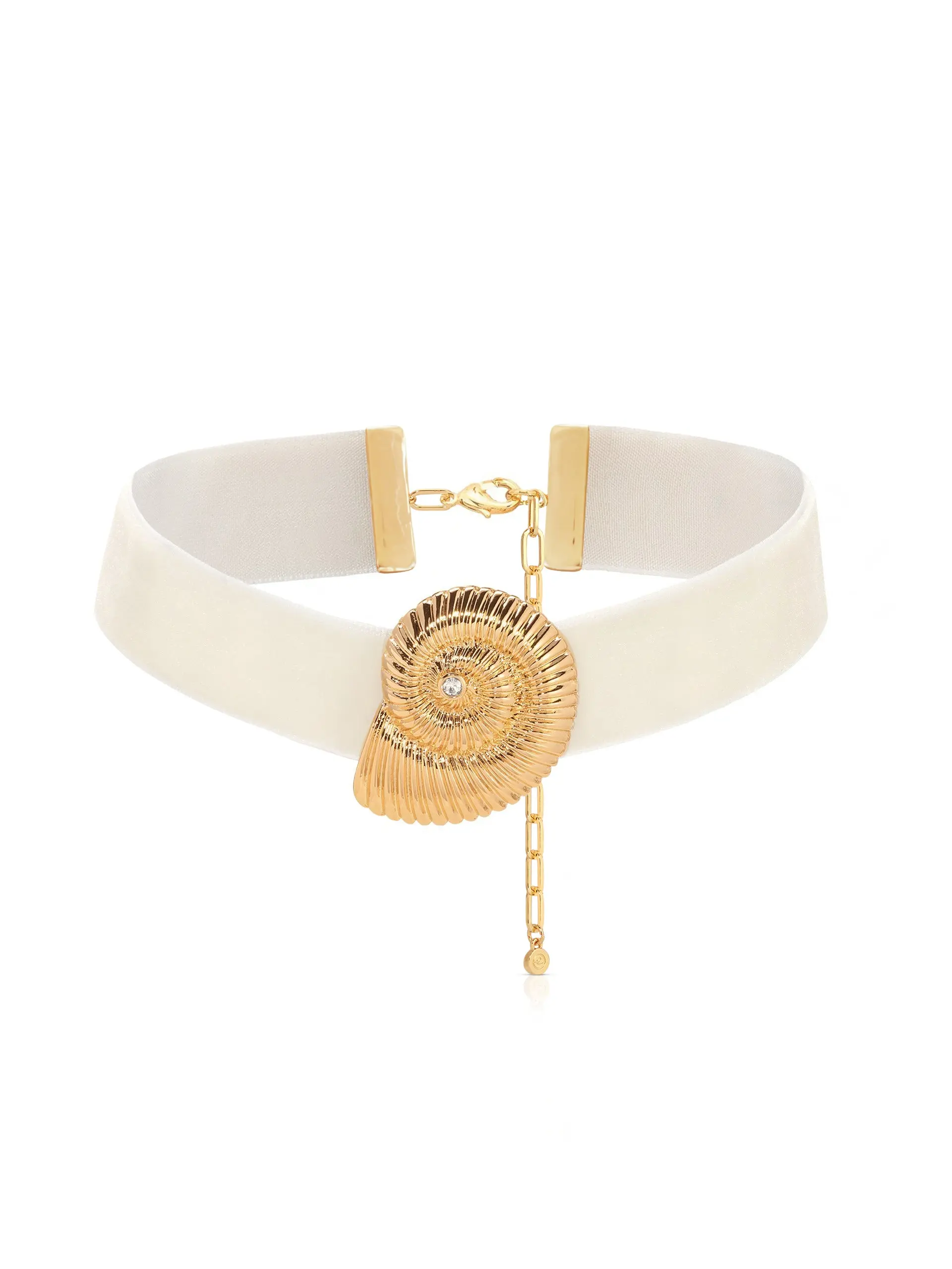 Ettika Nautilus Shell Velvet Choker – 18k Gold Plated Pendant on Soft Velvet Band with Tie Closure