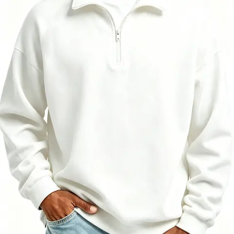 Men's Long Sleeve Quarter Zip Pullover Polo Shirt Minimalist, Sporty, Relaxed Fit, Adjustable Neck, Casual Stand Collar, Plain Streetwear Top for Daily Workout, Travel, Menswear, Clothes, Gifts for Him, Minimalist Polo Shirts