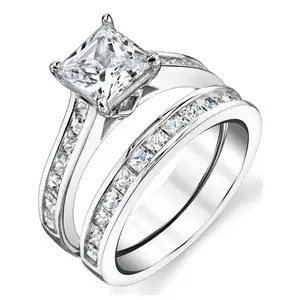 Womens 1.5 Carats Sterling Silver Bridal-Set Engagement Wedding Ring Cubic Zirconia 8MM